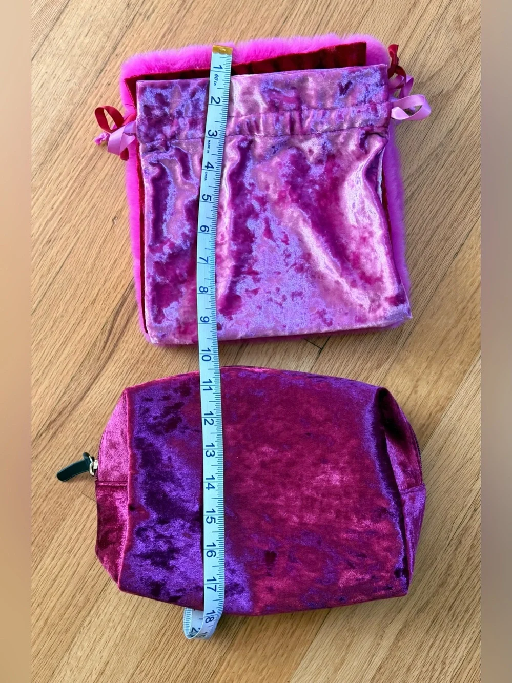 Assorted Pink and Red Velvet Drawstring Bags and Pouch Set